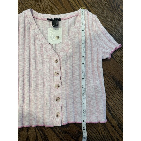 Forever 21 purple‎ Ribbed Button Front Crop Top Sz Small knit button school city - Picture 6 of 7